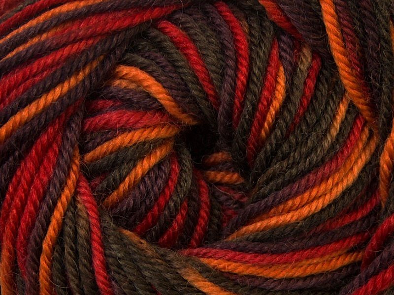 Wool DeLuxe, sarkans + haki + oranžs + brūns, 100g