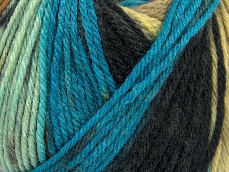 Pure Wool, melns + zils + kamieļkrāsa + krēmkrāsa, 100g