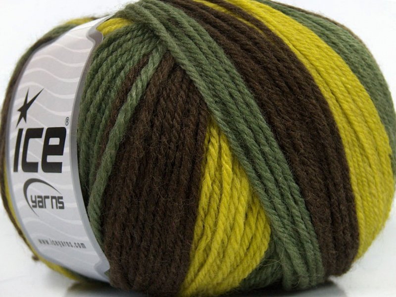 Pure Wool, zaļš + brūns + dzeltens, 100g