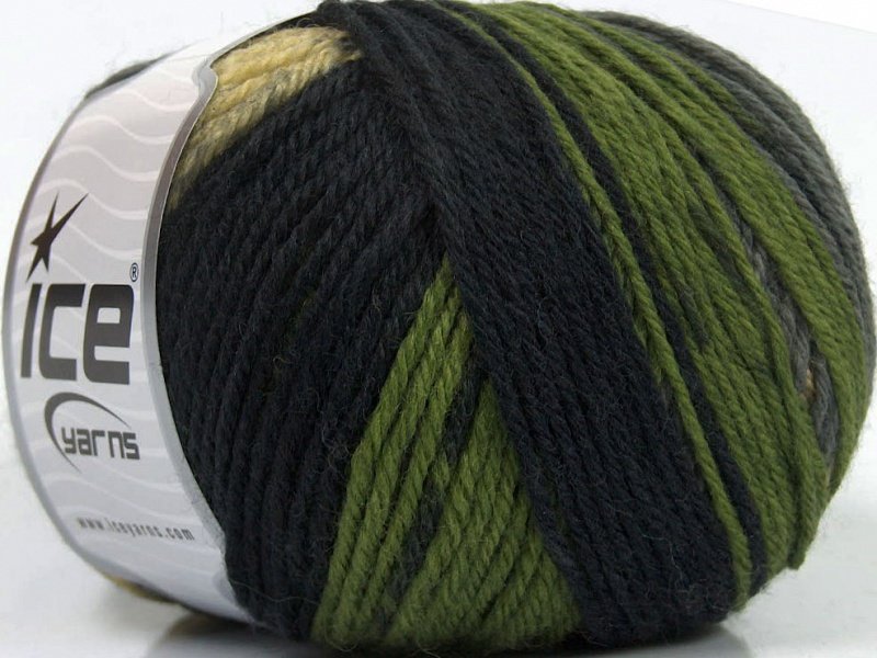 Pure Wool, zaļš + melns + pelēks + krēmkrāsa, 100g