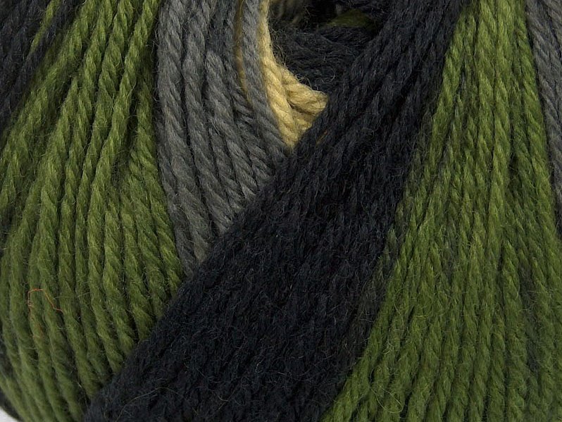 Pure Wool, zaļš + melns + pelēks + krēmkrāsa, 100g