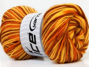 Wool DeLuxe, brūns + dzeltens + oranžs, 100g