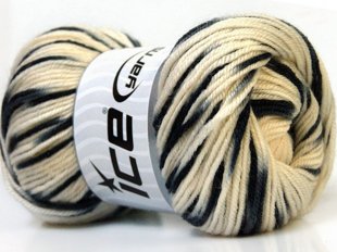 Wool DeLuxe, krēmkrāsa + melns, 100g