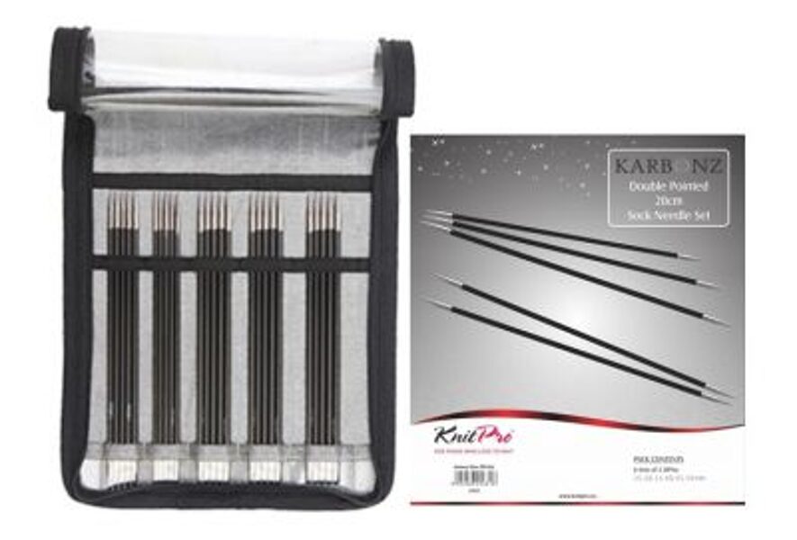 KnitPro Karbonz zeķu adāmadatu komplekts, 20cm - 6 izmēri