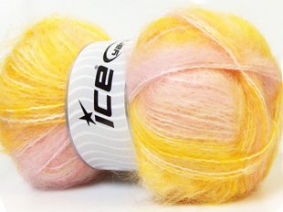 Mohair, dzeltens + rozā + balts, 100g